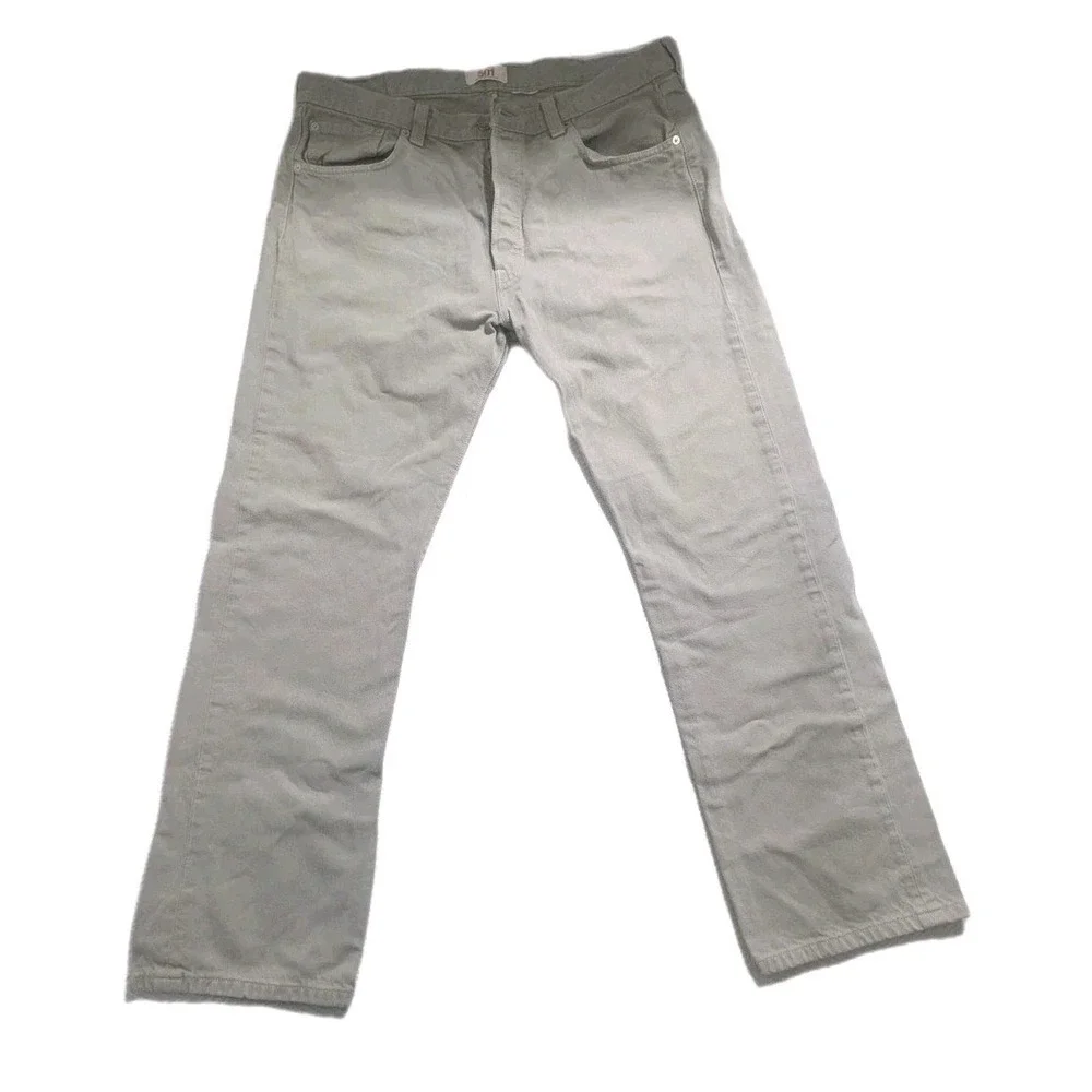Levi's 501 Jeans Mens 36x30 Khaki Tan Button Fly Straight Leg‎ Cotton